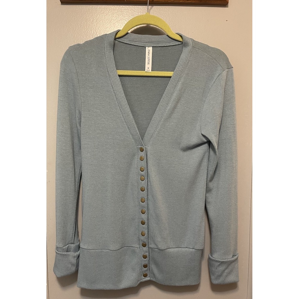 Zenana Outfitters Snap Full Sleeve Cardigan Sweater Women's Size Medium Blue